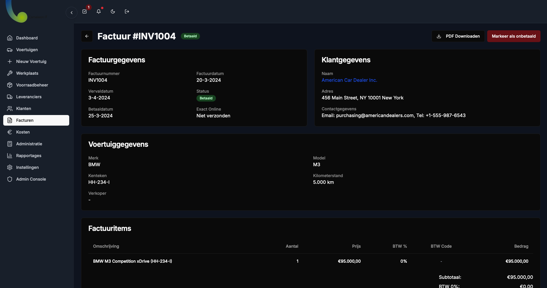 Factuur met BTW en kostenposten (dark)